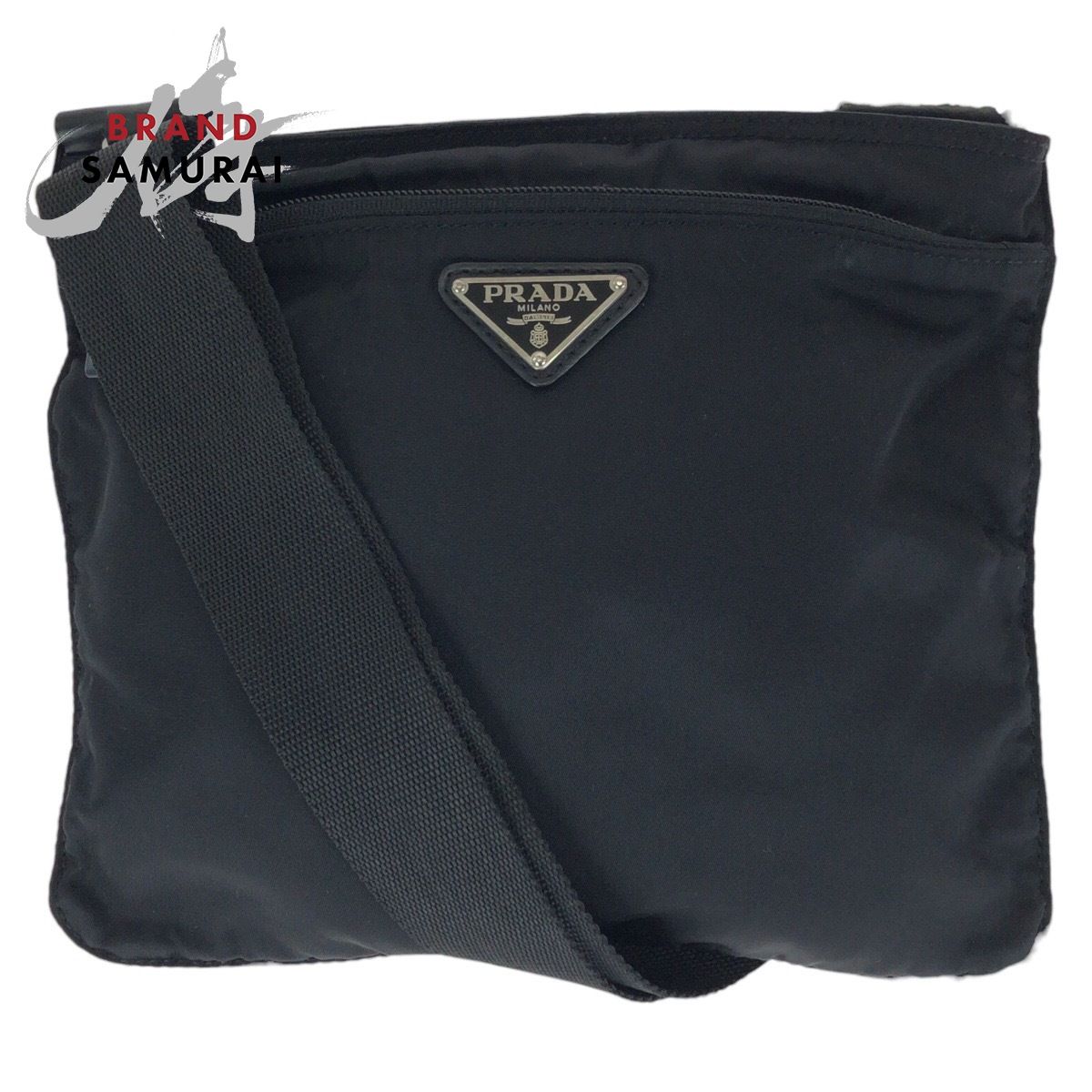 美品 PRADA プラダ テスート 三角ロゴプレート ブラック 黒 シルバー 