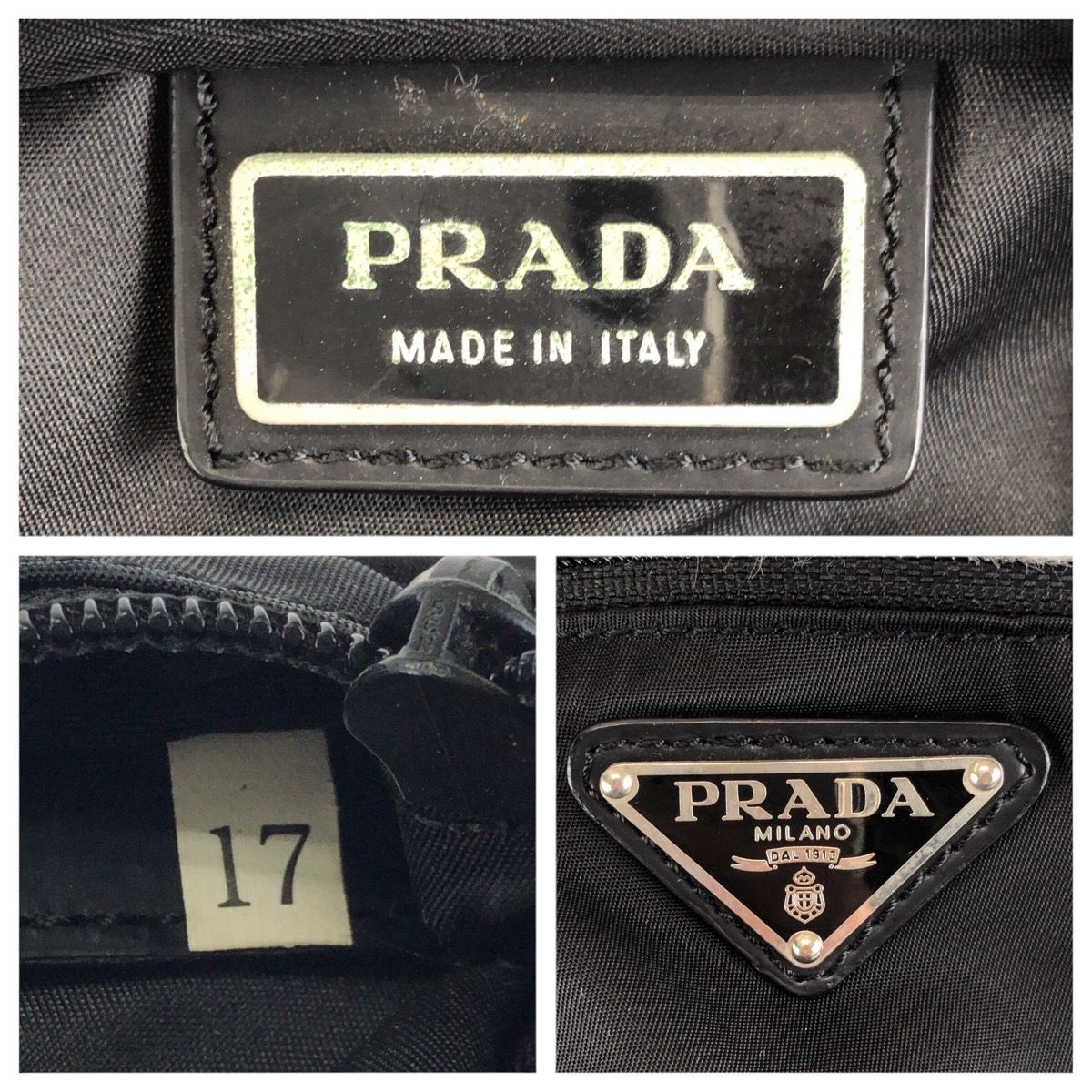 美品 PRADA プラダ テスート 三角ロゴプレート ブラック 黒 シルバー 