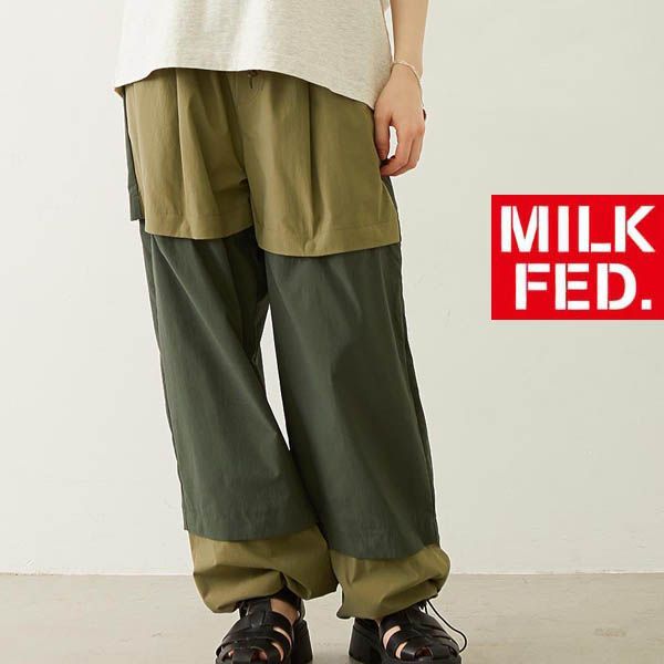 ミルクフェド パンツ MILKFED BICOLOR PANTS イージーパンツ レディース ボトムス カーキ オリーブ milkfed 可愛い オシャレ ブランド 春 夏 秋 ハーフパンツ ボトム ショートパンツ クロップドパンツ 103262031002