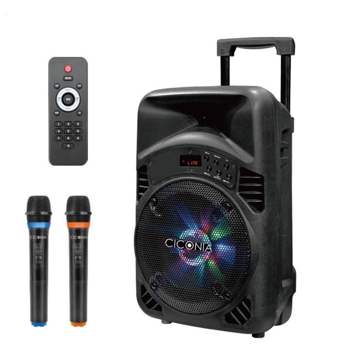 CICONIA トロリースピーカー CTX08BS ワイヤレスマイク 2本付 リモコン Bluetooth LEDライト 室内 屋内 屋外 野外 アウトドア 会議 音楽再生 カラオケ ポータブルスピーカー PAスピーカーwb
