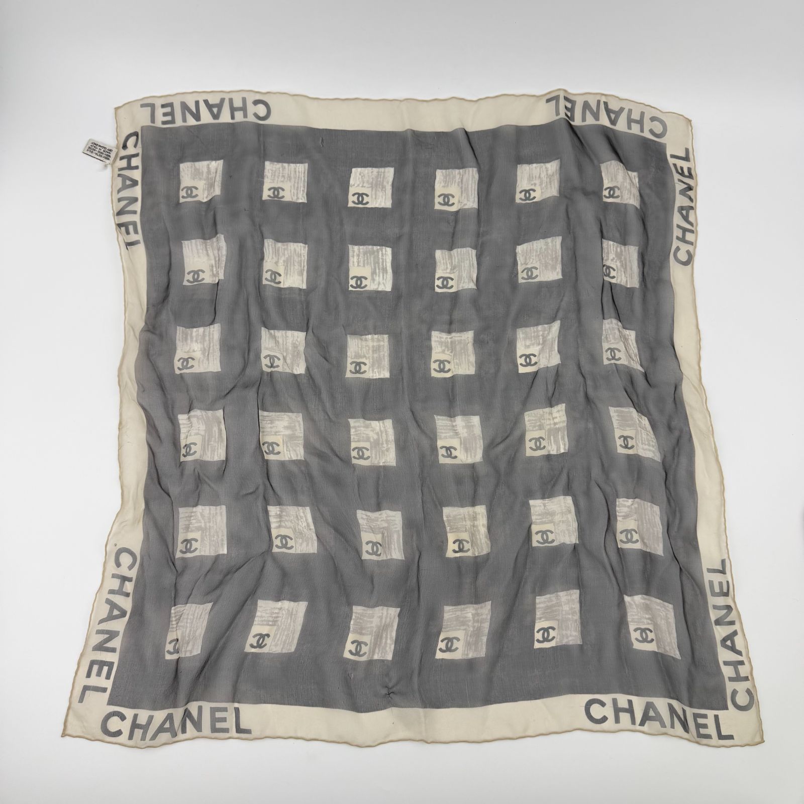 中古】CHANEL シャネル ココマーク スカーフ シルク グレー 