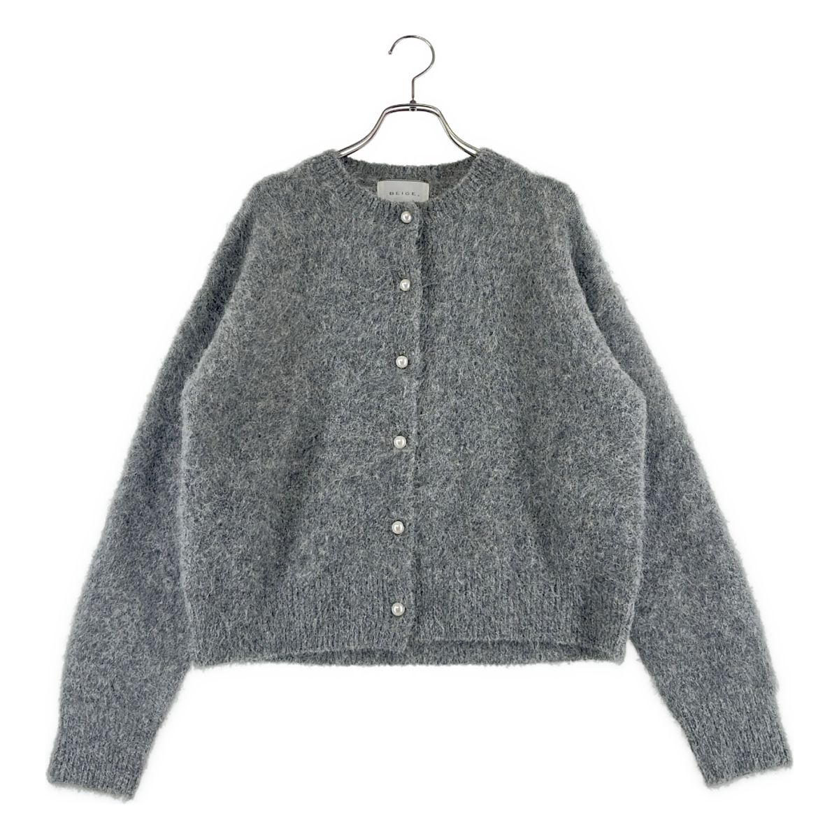 【美品】 BEIGE， / ベイジ | ウール パールボタン ニット カーディガン | 4 | グレー | レディース