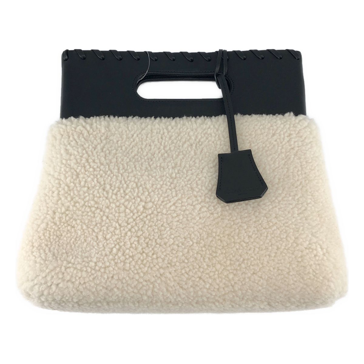 【美品】 URBAN BOBBY / アーバンボビー | sheep boa bag / レザー ボア ハンドバッグ | ブラック/ホワイト | レディース