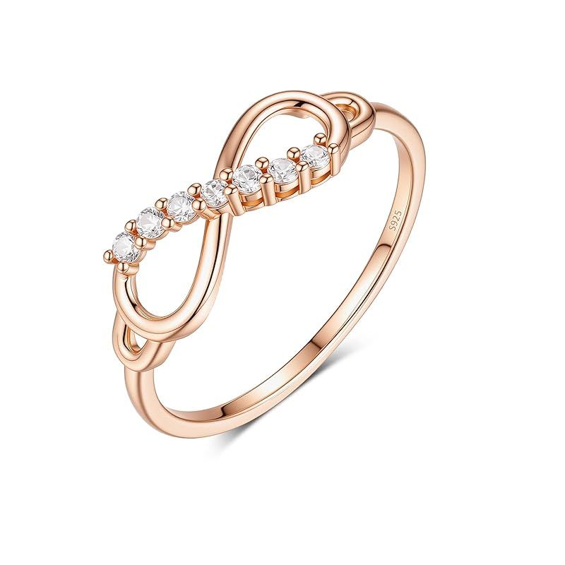 [FH.bird] 無限 リング ジルコニア レディース 結婚指輪 シルバー925 金属アレルギー対応 11号「時を超える約束」ピンクゴールド 細め 透かし彫り キラキラ おしゃれ アクセサリー プレゼント 結婚式 プレゼント 1