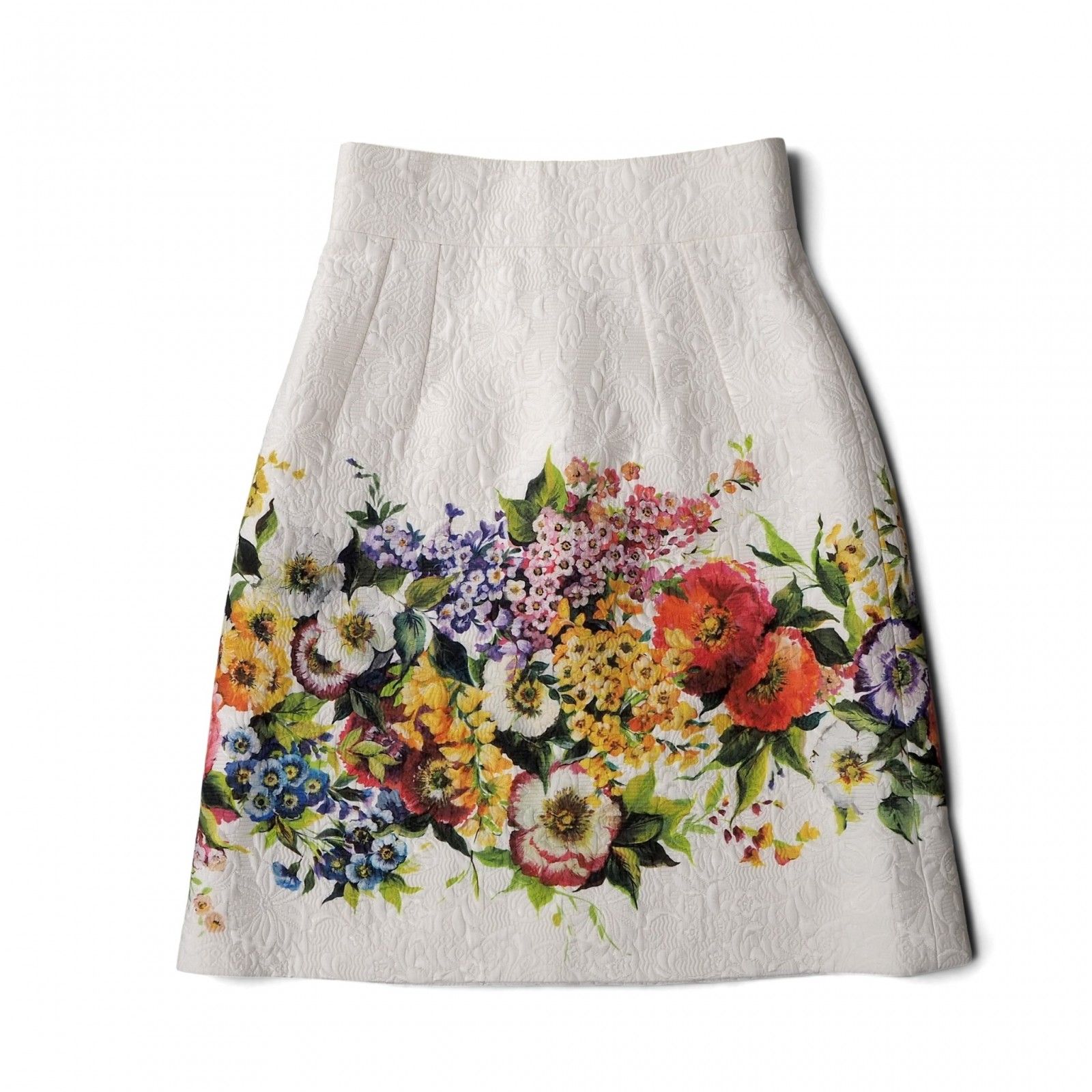 □美品 ドルチェ＆ガッバーナ DOLCE＆GABBANA ジャガード 花柄 スカート 36 ホワイト レディース 正規品 6-OE044