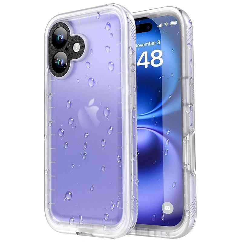 【新品】 SPORTLINK iPhone 16 用 防水ケース - iPhone 16 ケース スクラブ クリア - IP68規格防水等級 防雪 防塵 耐衝撃 360°全面保護 スクラブ 透明 ワイヤレス充電 フェイスID 認証対応 カメラ調整ボタン 操作便