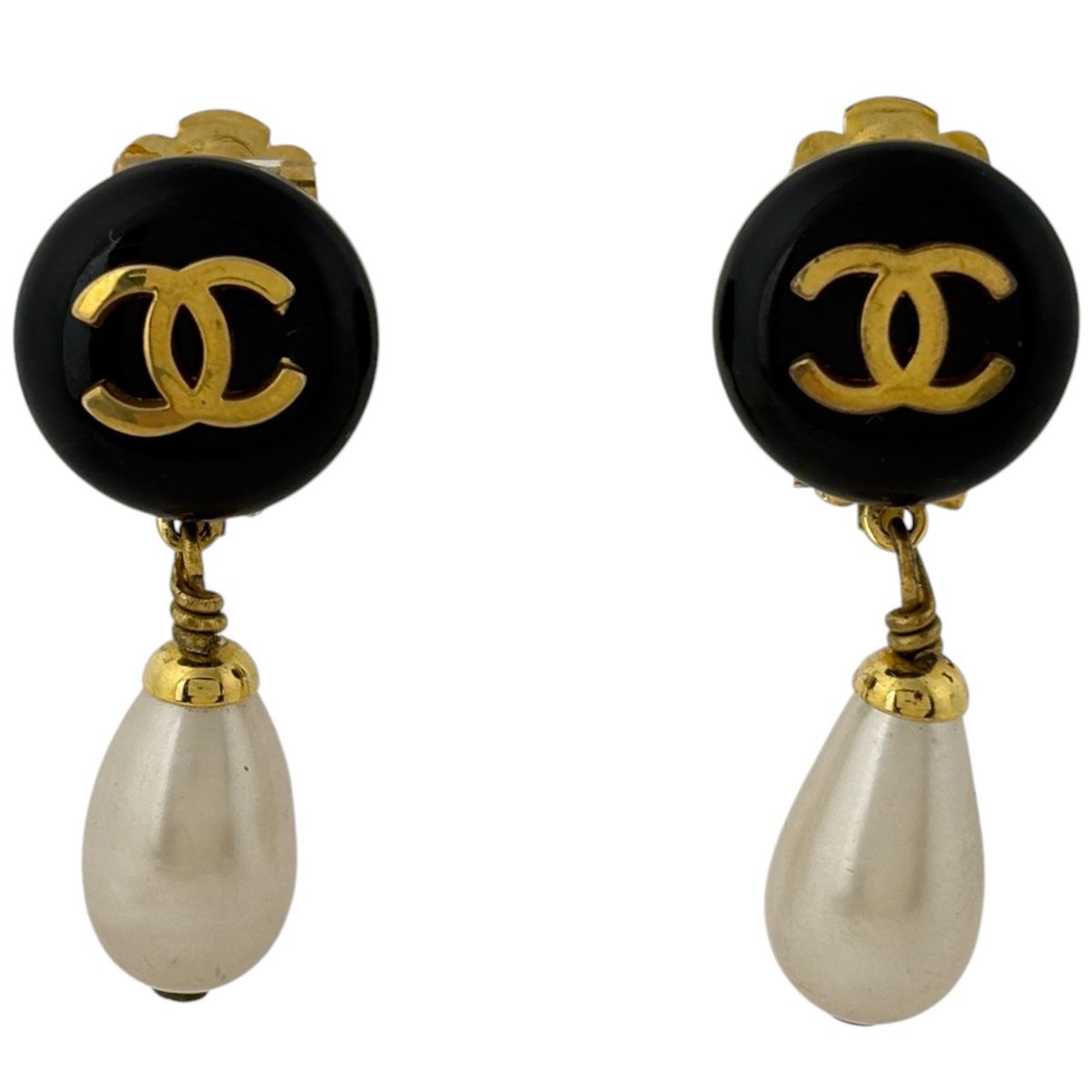 シャネル CHANEL ココマーク フェイクパール イヤリング スイング GP プラスチック ブラック ゴールド レディース 【中古】