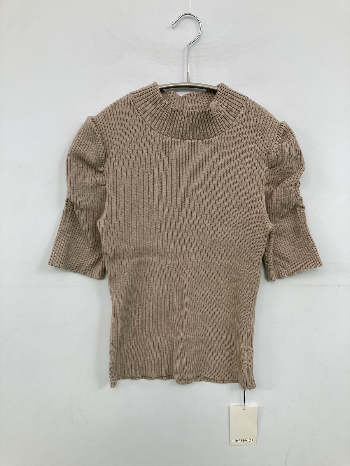 LIP SERVICE リップサービス ニット/セーター F ベージュ コットン ニット 無地 ショート丈 タートルネック/ハイネック 半袖 レディース