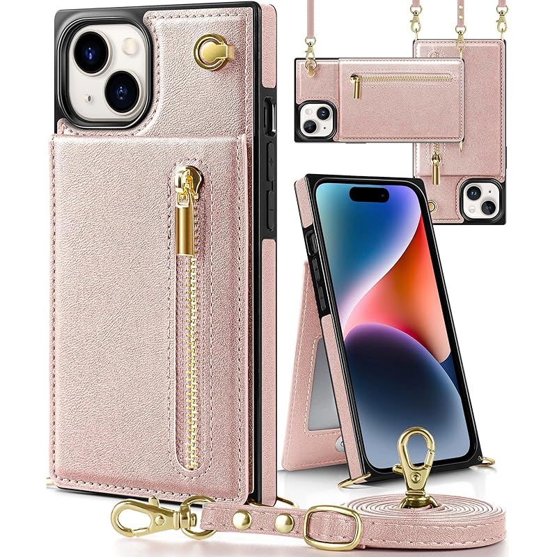 【新品】 YIHARA iPhone 15 用 ケース 手帳型 ショルダー いPhone15 カバー 背面カード収納 小銭入れ 財布型 アイフォン15 携帯ケース 肩掛け ストラップ付き 長さ調整可能 人気 スマホケース PUレザー スタンド機能 女性 ピンク