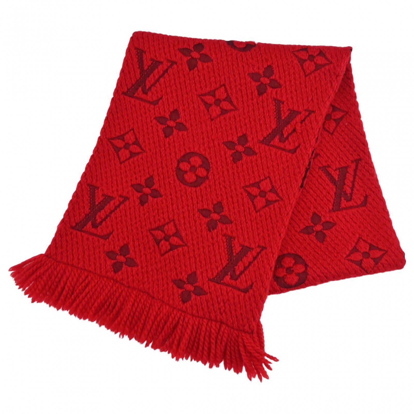 【中古】ルイヴィトン モノグラム ロゴ エシャルプ ロゴマニア マフラー レッド Aランク lv4625hg