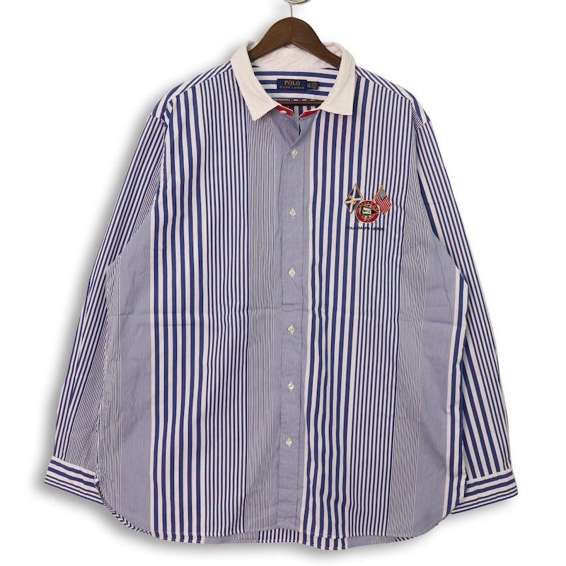 大きいサイズ メンズUS-XXL ポロラルフローレン 長袖マルチストライプ柄シャツ US.YACHT刺繍 ブルー系 POLO RALPH LAUREN hsc-1139n