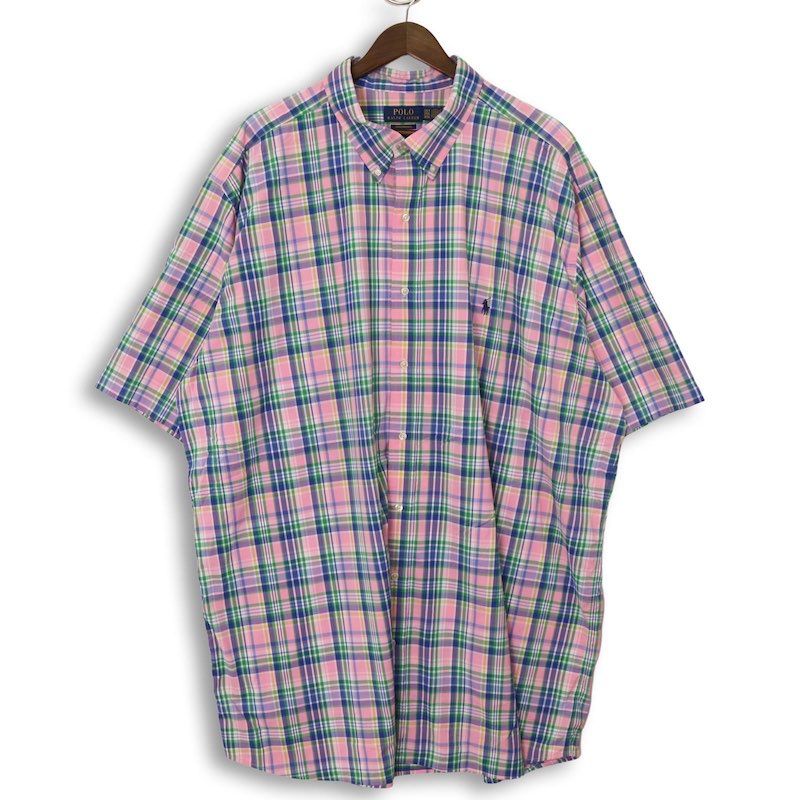 特大 超大きいサイズ メンズUS-3XL TALL ポロラルフローレン 半袖ボタンダウンシャツ ナイロン地 チェック柄 POLO RALPH LAUREN hsc-1147n
