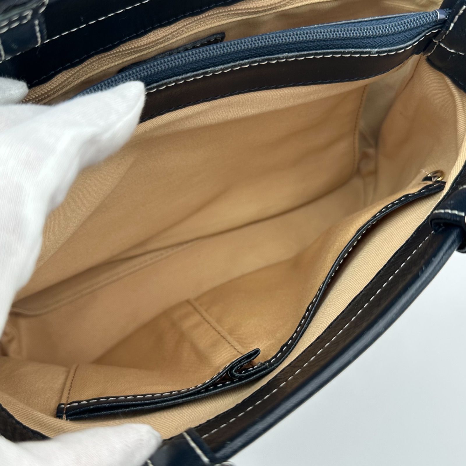 B5471】 Kitamura キタムラ トートバッグ オールレザー 本革 ネイビー 