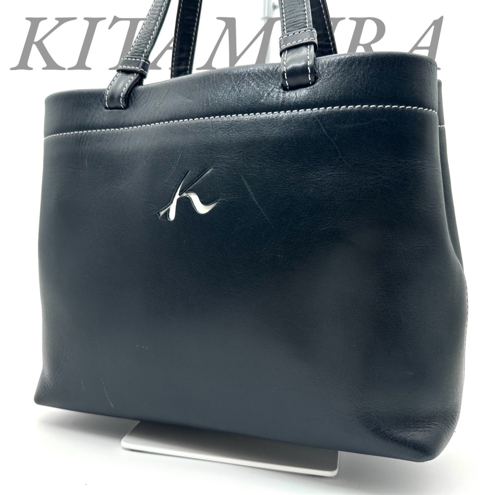 B5471】 Kitamura キタムラ トートバッグ オールレザー 本革 ネイビー