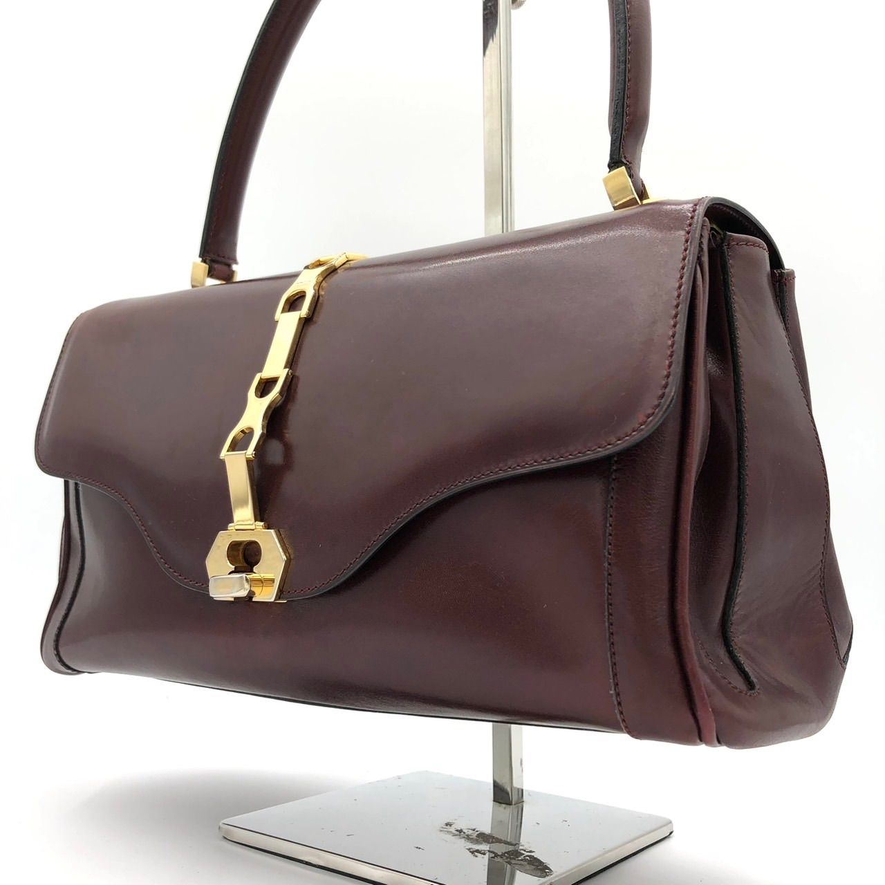 BALENCA バレンカ ハンドバッグ ボルドー ワイン レザー ゴールド 中古