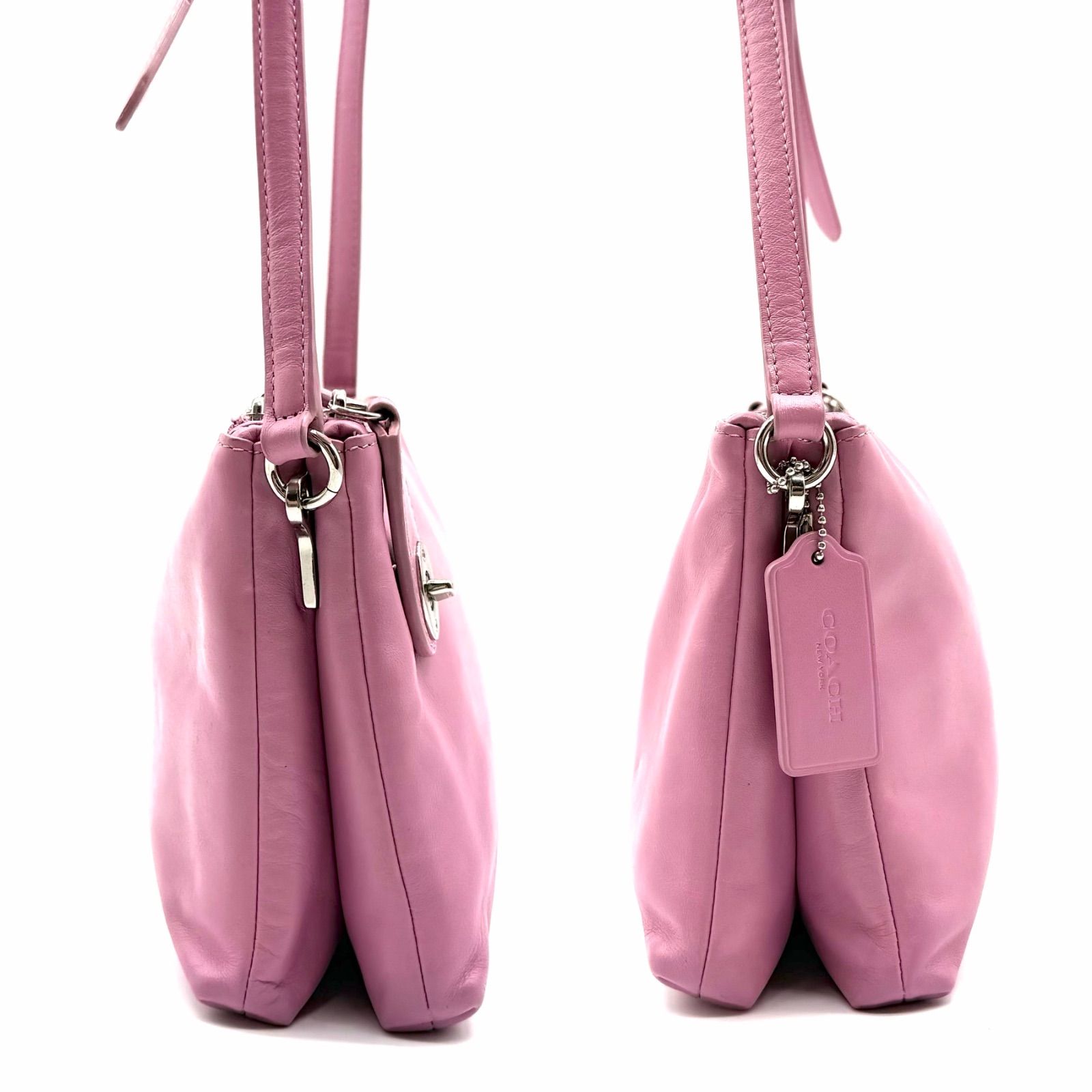 COACH y2k pink leather shoulder bag crossbody double pocket コーチ 