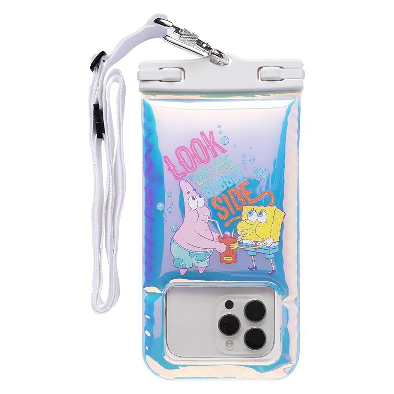 【新品】 DIVAID スポンジ・ボブ ワイドサイズ 防水ケース 水に浮く スマホ用 IP68 ショルダーストラップ付き (バブル/オーロラ)【 顔認証 防水 防塵 フローティング ポケット付き iPhone Android 各種スマートフォン対応 ネックスト