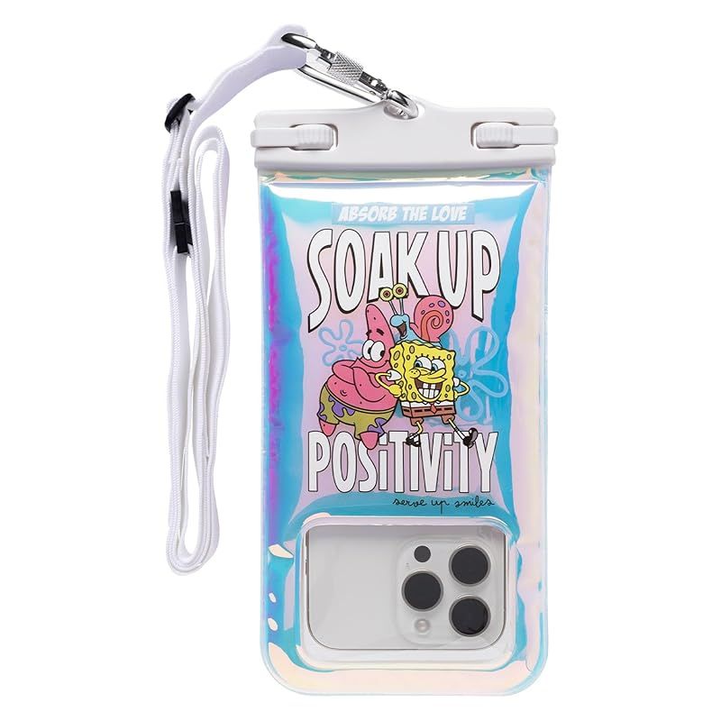 【新品】 DIVAID スポンジ・ボブ ワイドサイズ 防水ケース 水に浮く スマホ用 IP68 ショルダーストラップ付き (ポジティブ/オーロラ)【 顔認証 防水 防塵 フローティング ポケット付き iPhone Android 各種スマートフォン対応 ネック