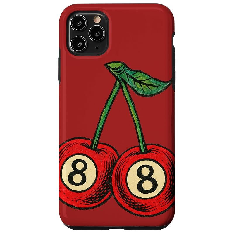 【新品】 さくらんぼとボール8個 レトロラッキープールデザイン スマホケース iPhone 11 Pro Max 用