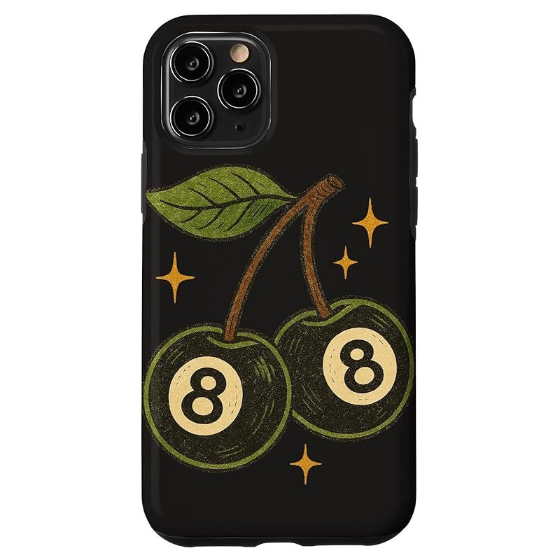 【新品】 さくらんぼとボール8個 レトロラッキープールデザイン スマホケース iPhone 11 Pro 用