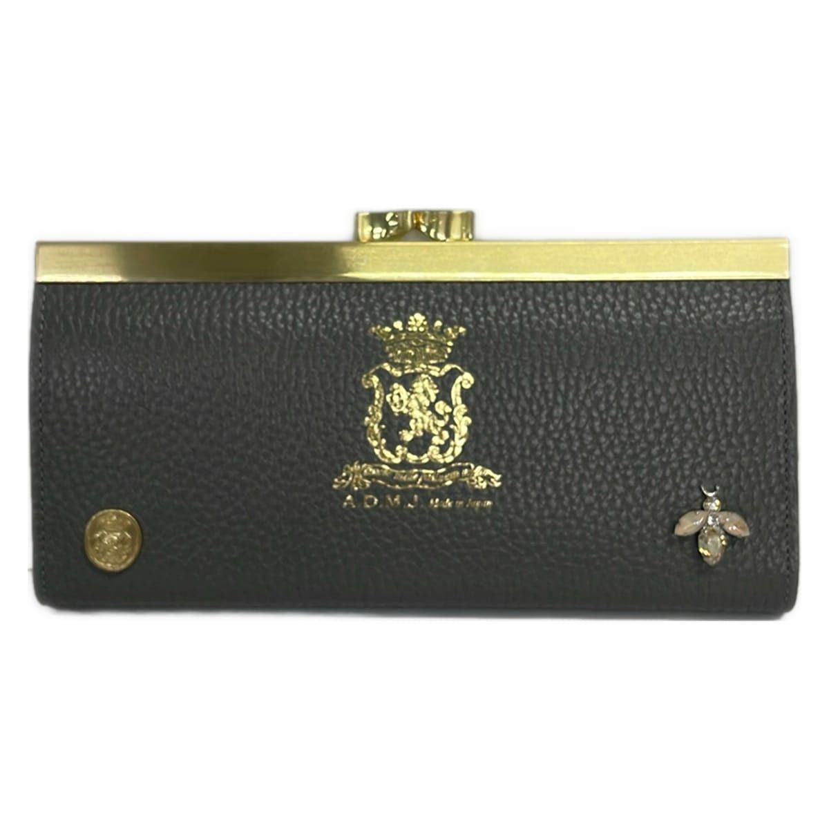 AccessoiresDeMademoiselle(ADMJ)(アクセソワ・ドゥ・マドモワゼル) 長財布 - 25SC080302 ライトグレー がま口/ビジュー レザー