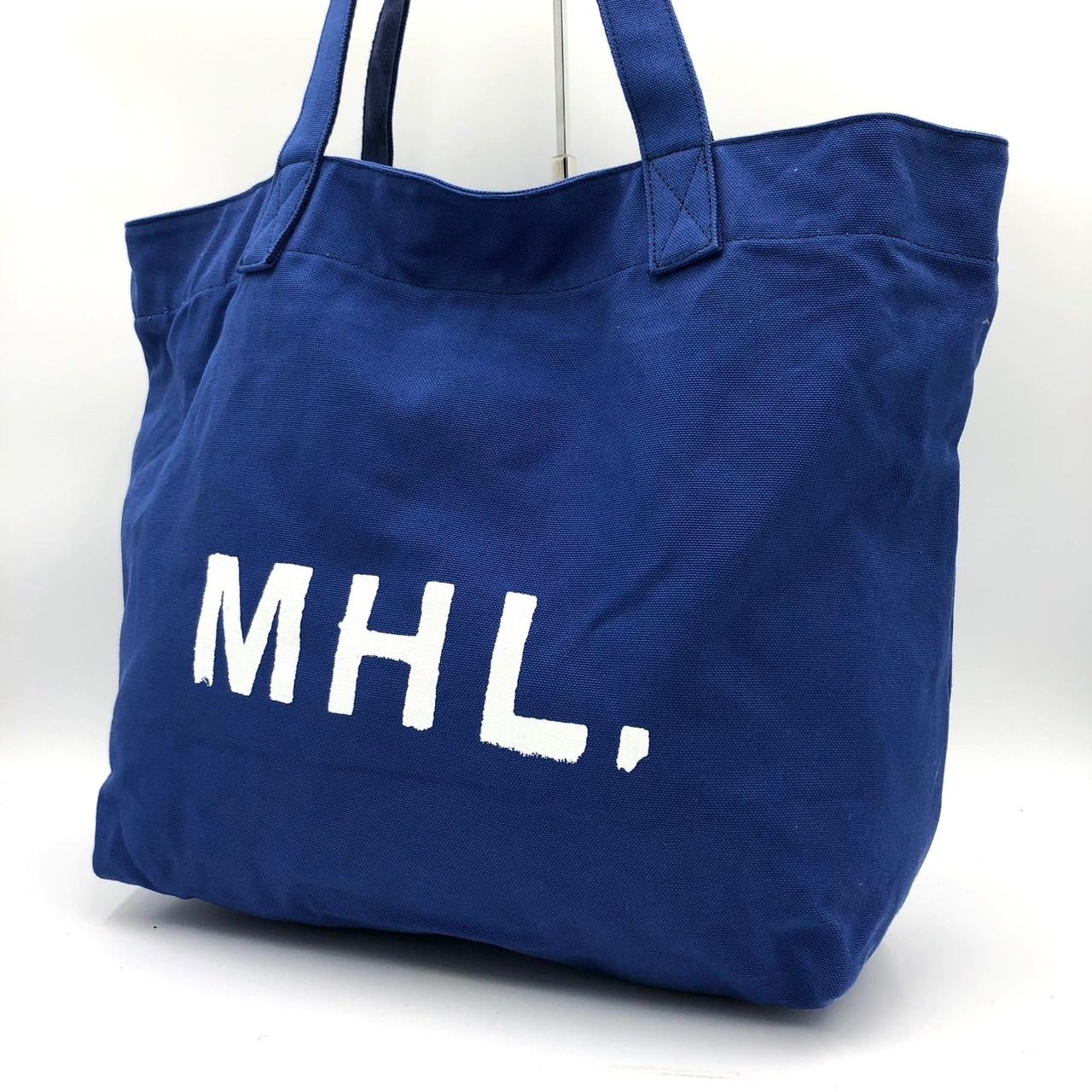 MHL. エムエイチエル トートバッグ キャンバス ブルー 青 ロゴプリント 中古