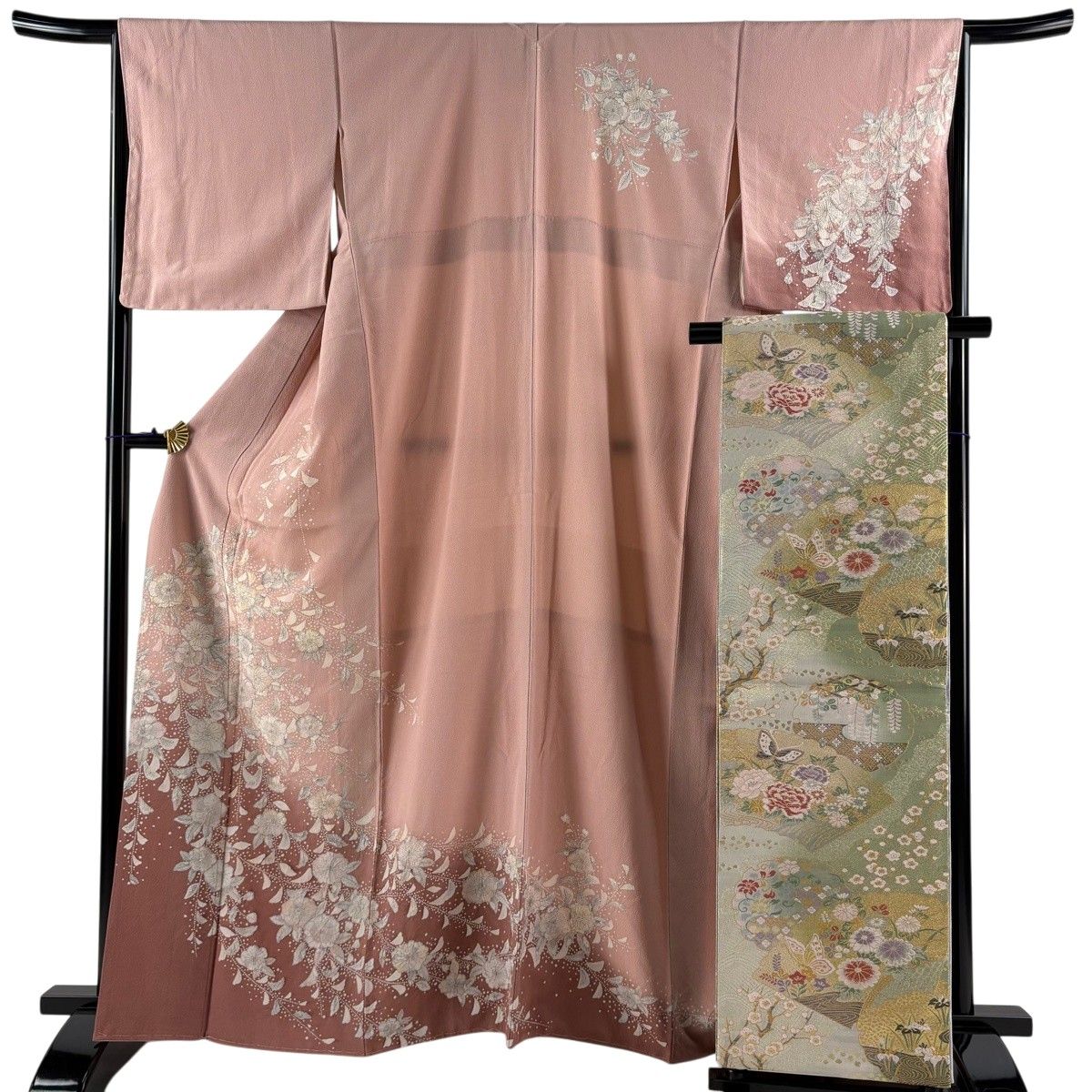 美品】 訪問着 身丈163cm 裄丈65.5cm M 袷 袋帯セット 辻ヶ花柄