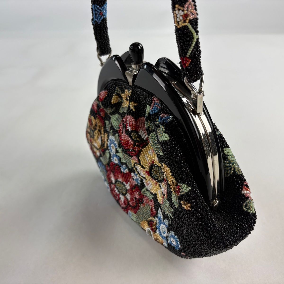 和装バッグ 優品 ビーズバッグ フォーマル 草花 黒 ビーズ 和装小物