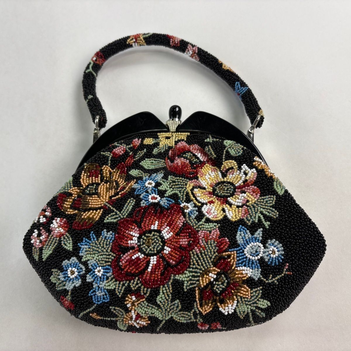 和装バッグ 優品 ビーズバッグ フォーマル 草花 黒 ビーズ 和装小物
