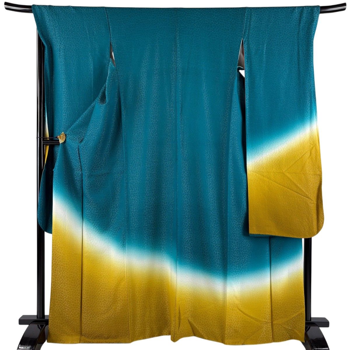 【美品】 振袖 身丈167cm 裄丈68cm L 袷 地紋 裾ぼかし 銀通し 緑 正絹 名品 【中古】