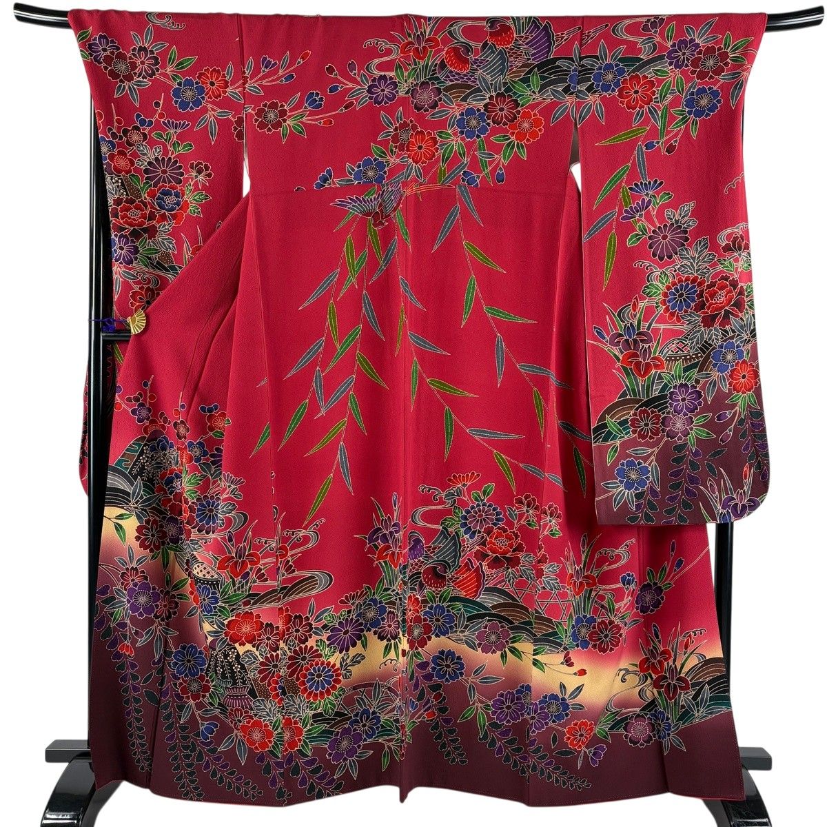 【美品】 振袖 身丈164cm 裄丈72.5cm L 袷 牡丹 桜 染め分け ぼかし 赤 正絹 名品 【中古】 13,350円