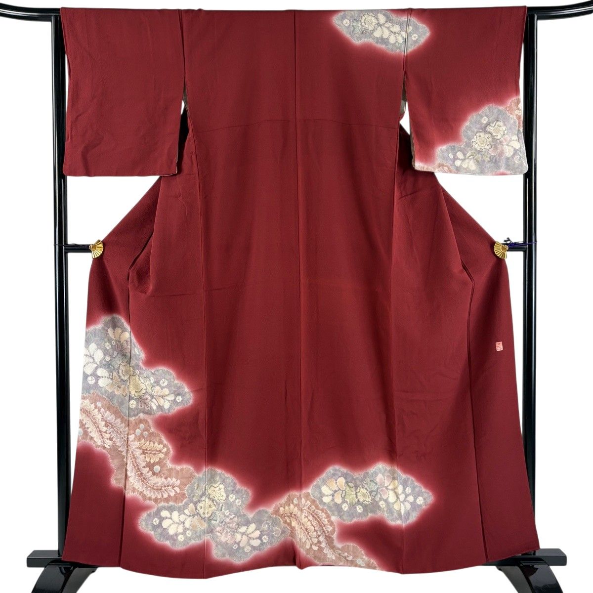 専用 F‐265 訪問着 辻ヶ花 滝泰 袷 金彩 茶色 小豆色 暈し 落款 美品 訪問着 身丈159.5cm 裄丈64cm M 袷 滝泰 落款 辻が花 雲文 ぼかし