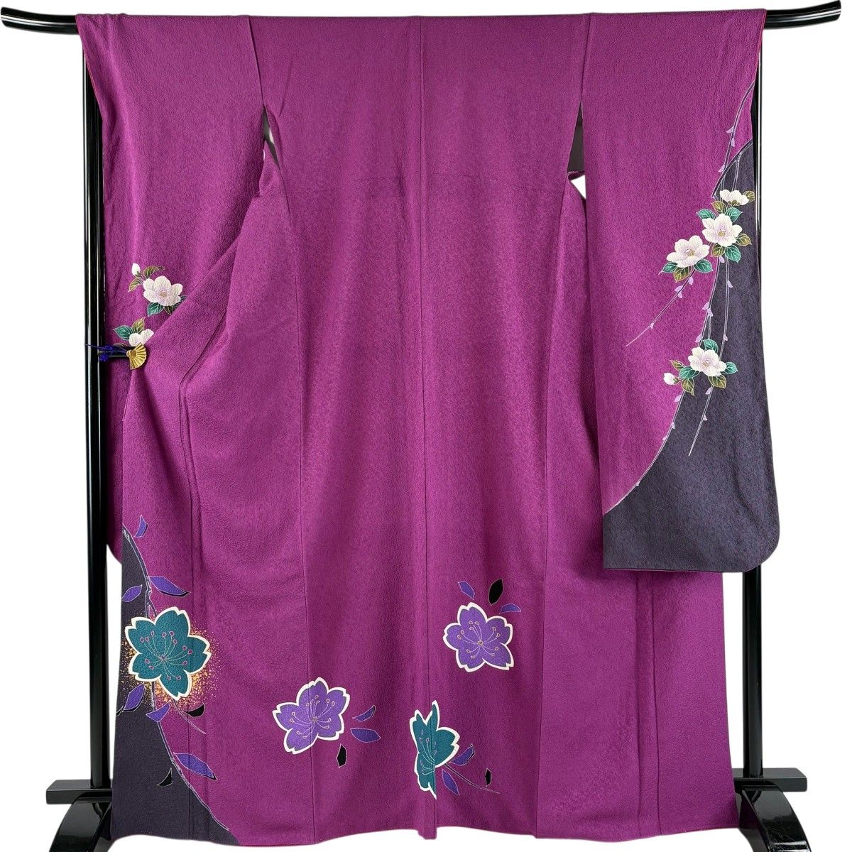 【美品】 振袖 身丈167cm 裄丈67cm M 袷 桜 金彩 紫 正絹 名品 【中古】
