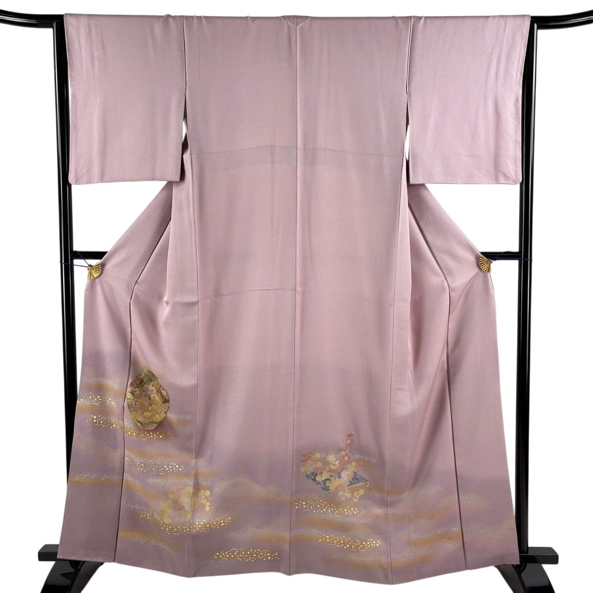 色留袖 身丈163cm 裄丈65cm M 袷 壺 草花 金銀彩 ぼかし 灰紫 正絹 秀品 一つ紋 【中古】