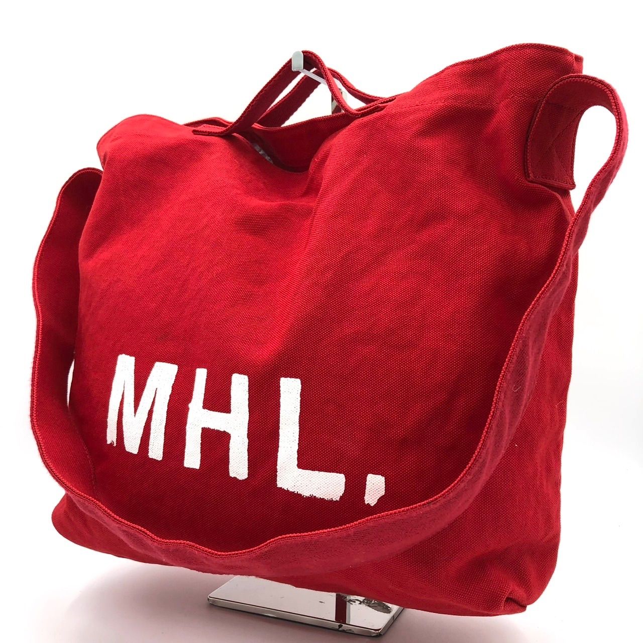 MHL. エムエイチエル ショルダーバッグ キャンバス レッド 赤 ロゴ 中古