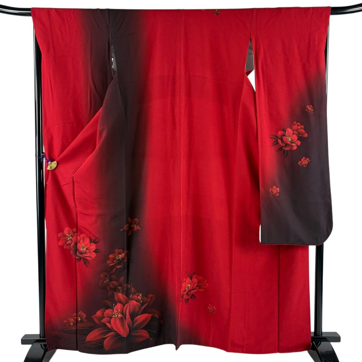 振袖 身丈161cm 裄丈68cm L 袷 鈴乃屋 草花 金彩 ぼかし 赤 正絹 秀品 【中古】