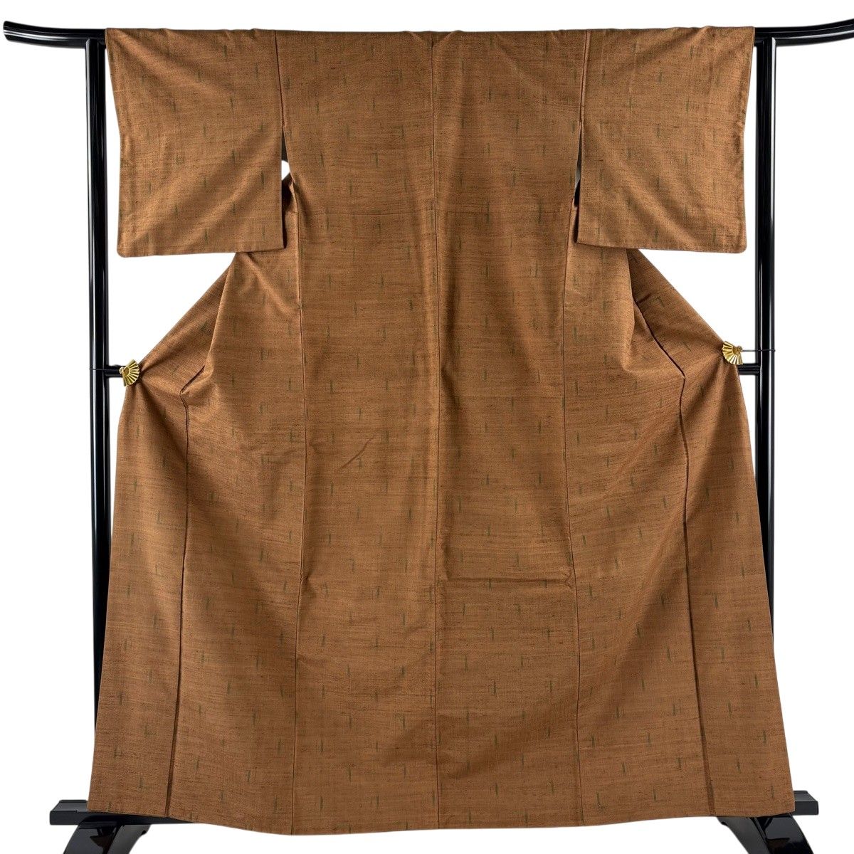 紬 身丈162cm 裄丈62.5cm S 袷 幾何学模様 茶色 正絹 秀品 【中古】