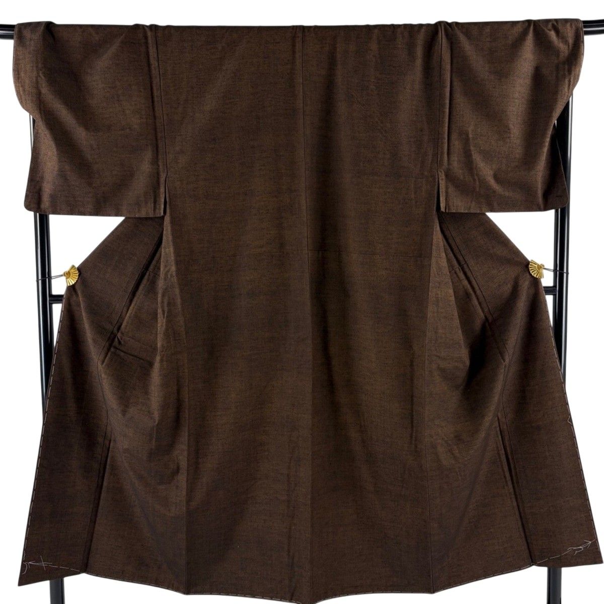 【美品】 男着物 身丈149cm 裄丈72.5cm L 袷 アンサンブル 紬 焦茶色 正絹 秀品 【中古】