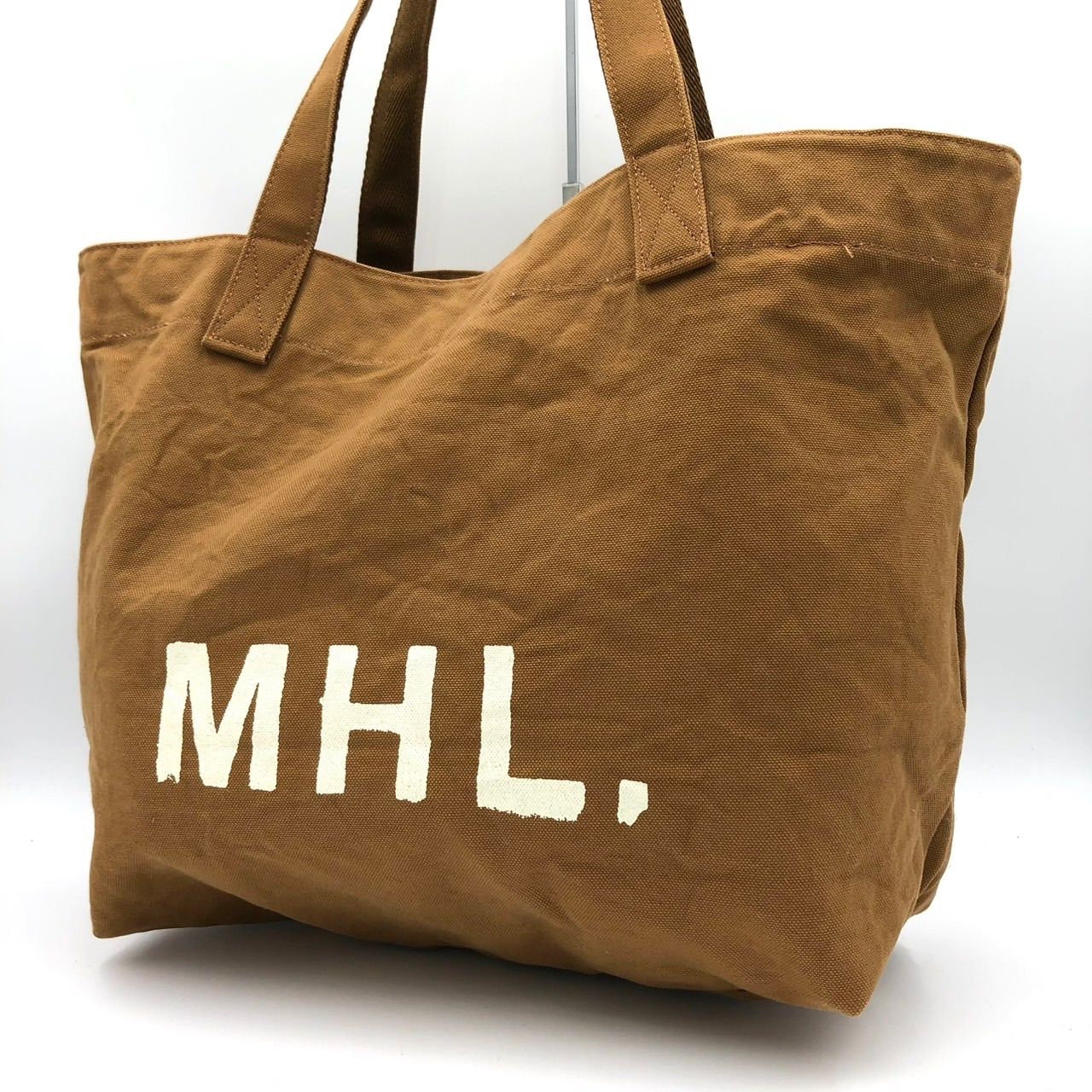 MHL. エムエイチエル トートバッグ キャンバス ブラウン 大容量 ロゴ 中古