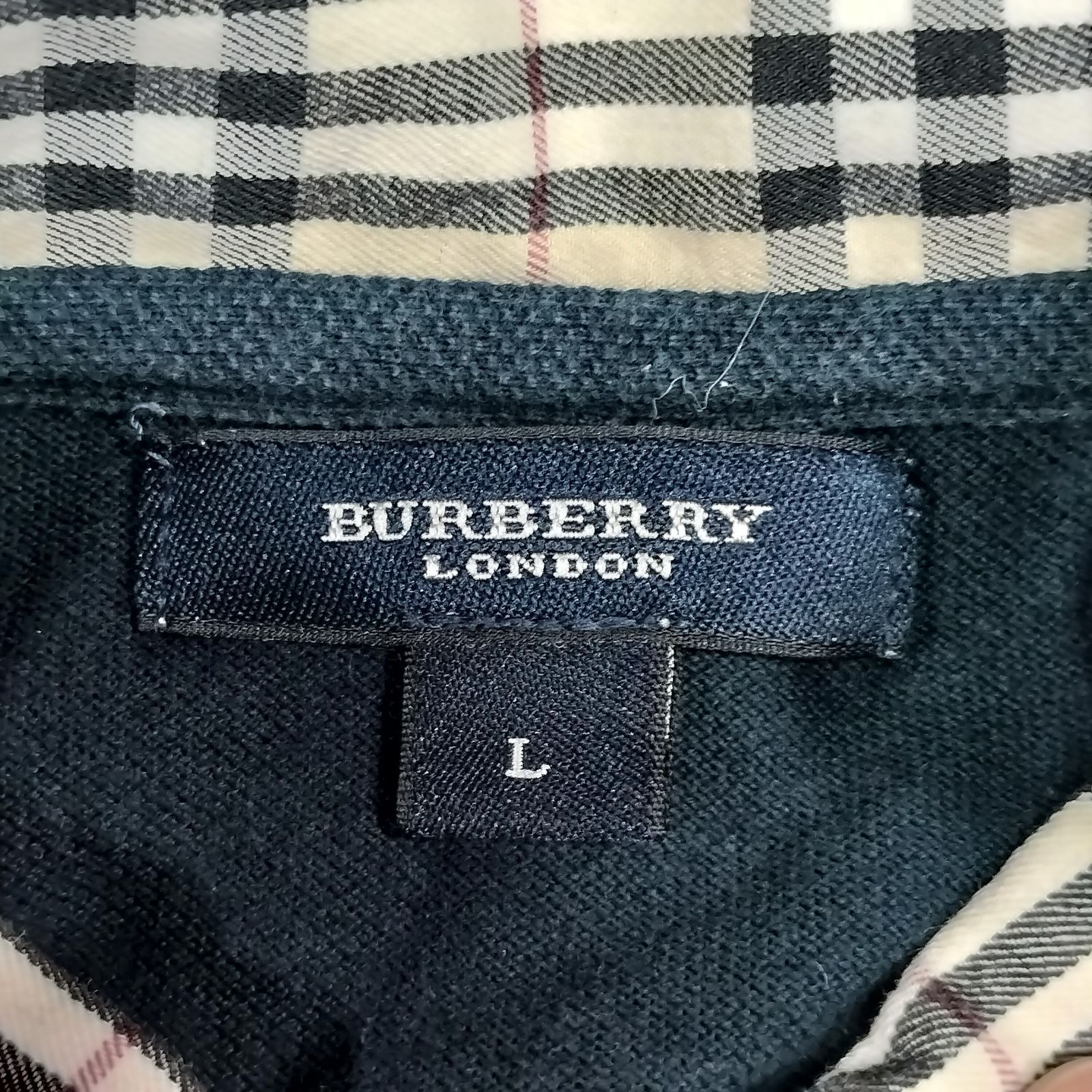 BURBERRY LONDON ノバチェック襟 ポロシャツ Lサイズ ブラック 黒色