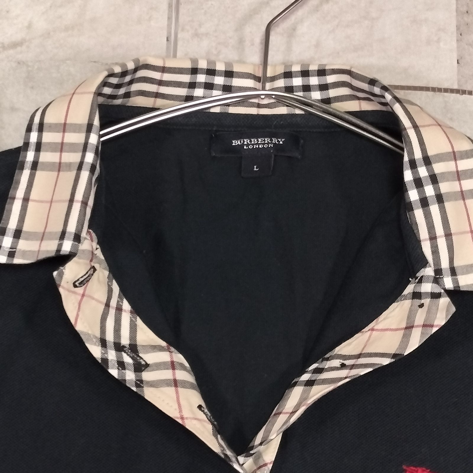 BURBERRY LONDON ノバチェック襟 ポロシャツ Lサイズ ブラック 黒色
