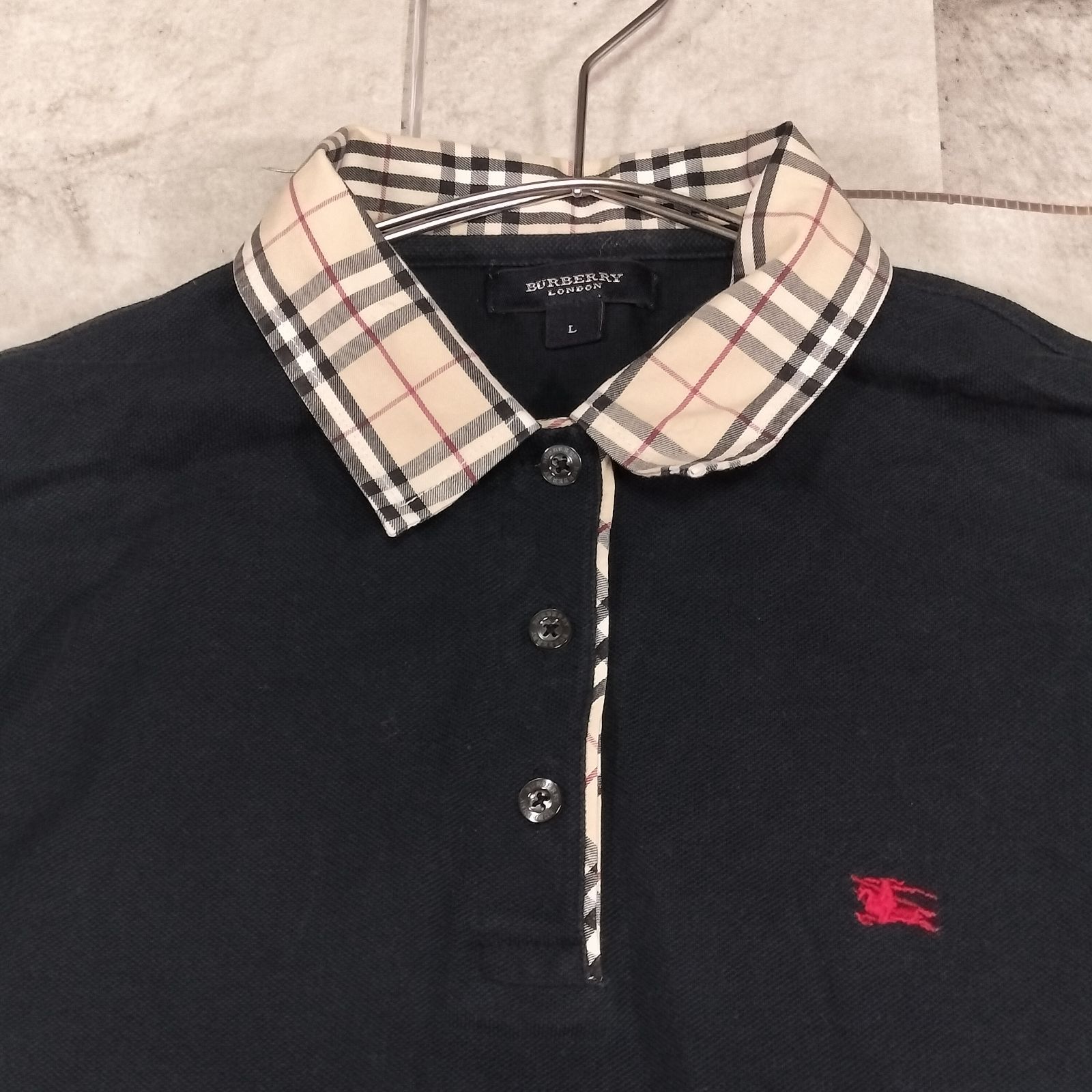 BURBERRY LONDON ノバチェック襟 ポロシャツ Lサイズ ブラック 黒色