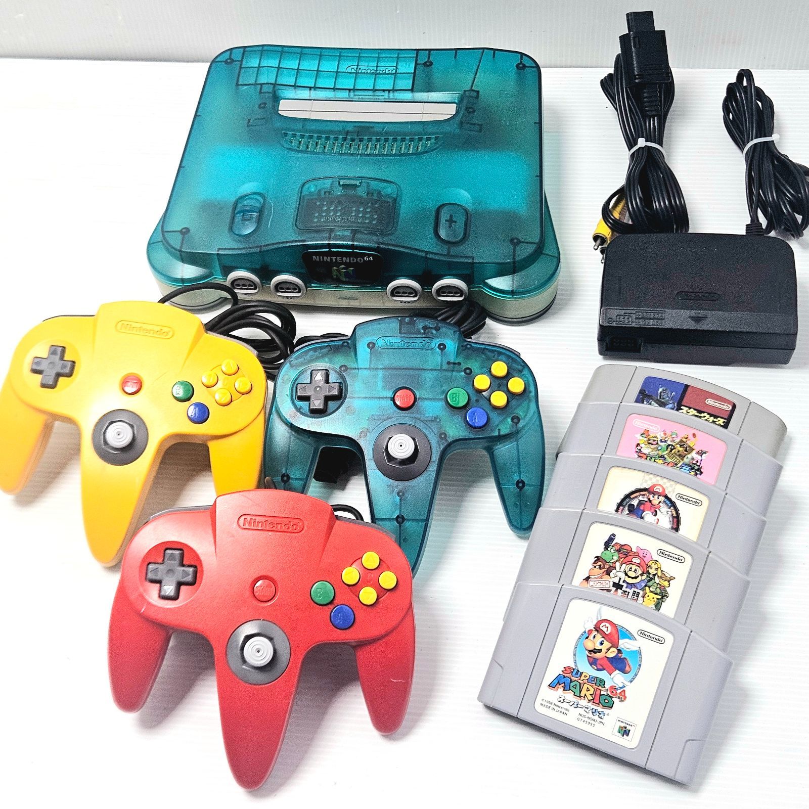 【正常動作品】Nintendo64 クリアブルー 拡張パック付 コントローラー3個 ソフト5本セット 14,652円