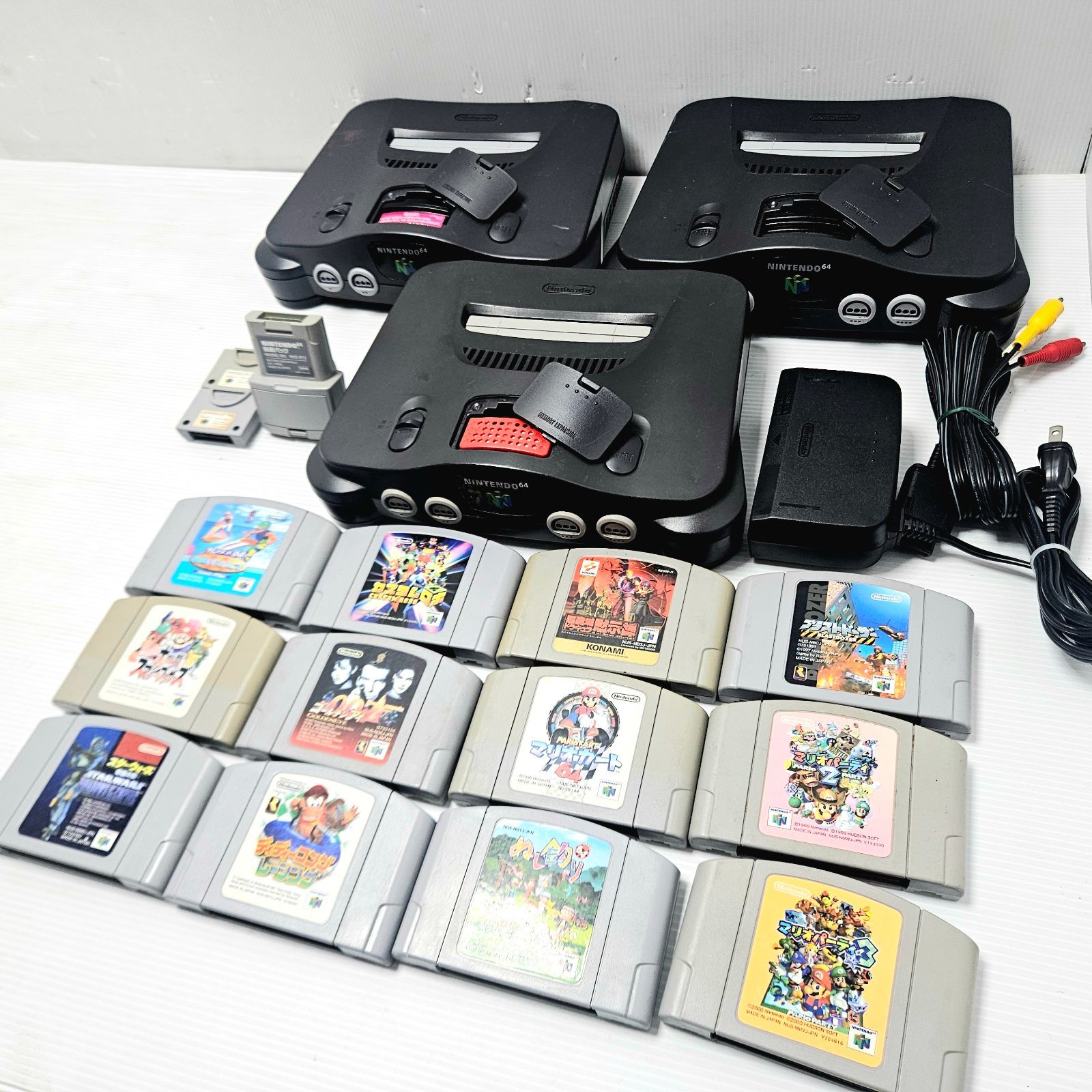 【正常動作品】NINTENDO64 本体3台 動作品 拡張パック ソフト12本 マリオパーティ3 マリカ64 ゴールデンアイ まとめ