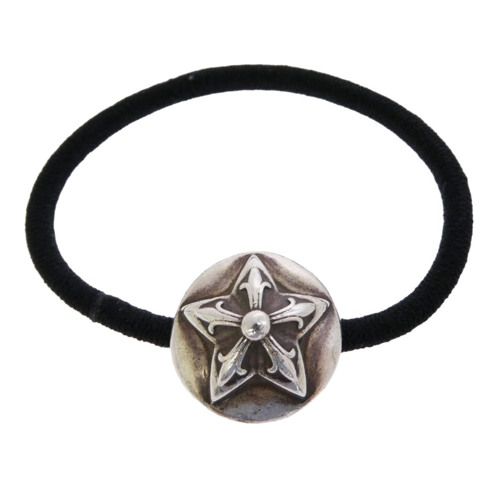 CHROME HEARTS クロムハーツ（原本無） HAIRBAND スターボタン ヘアゴム コンチョ ブラック系 シルバー系【中古】