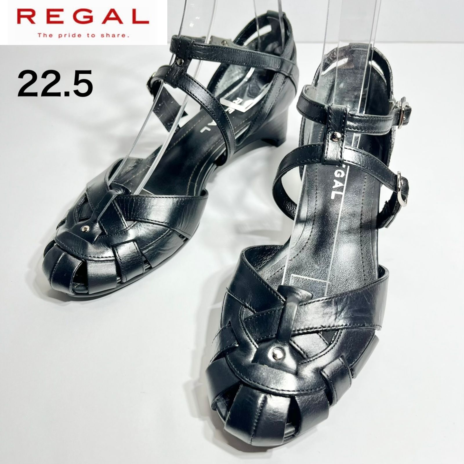 【極美品】REGAL リーガル グルカ ストラップ パンプス 22.5cm レディース 黒 本革