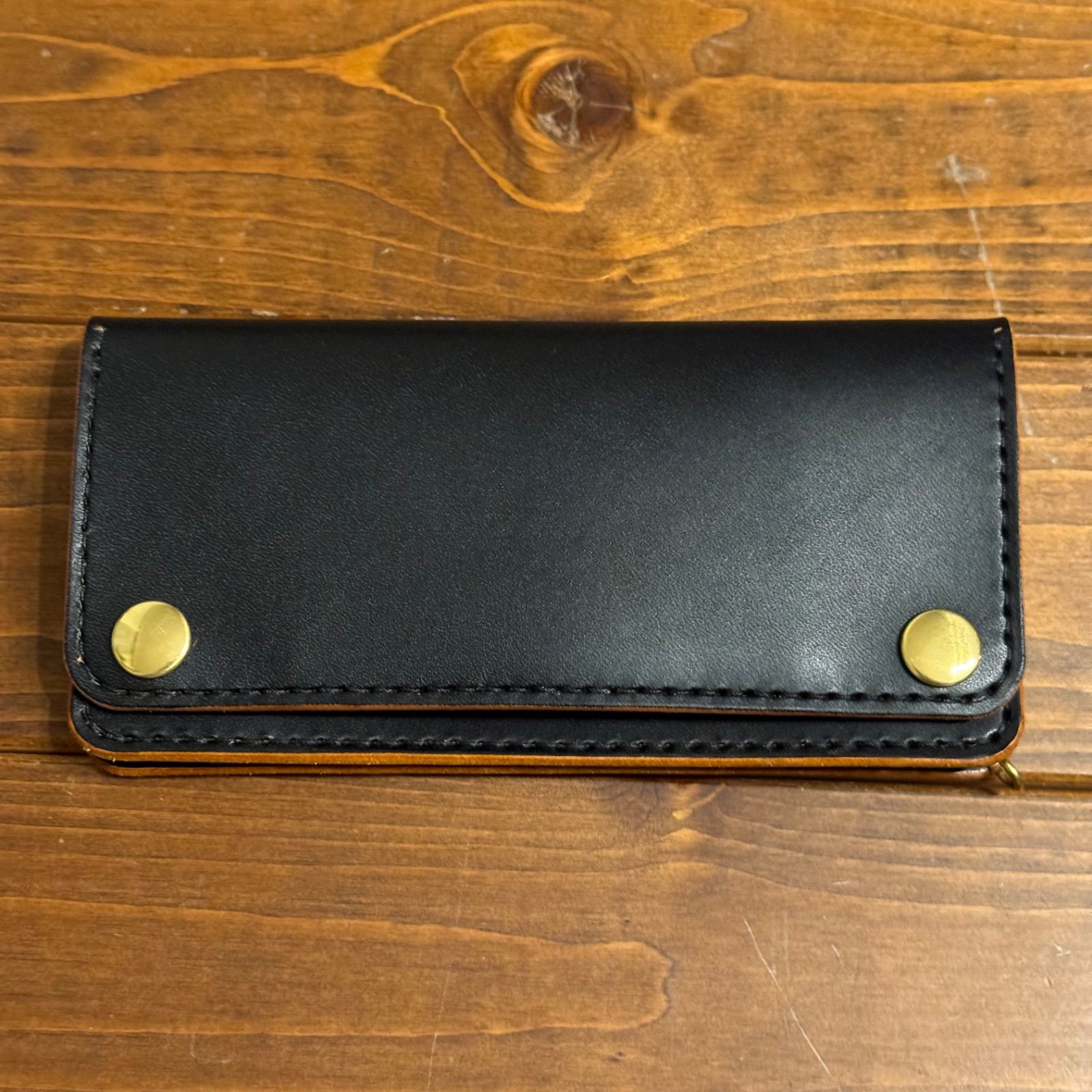 【TW-02】trucker wallet 2層 ロング 茶芯 フラップ裏有り