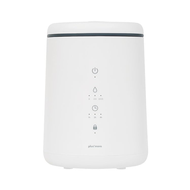 plus more 倒れてもこぼれにくいスチーム式加湿器 PBAHF005 (ホワイト) お手入れ簡単 操作簡単 水漏れ防止 チャイルドロック機能搭載