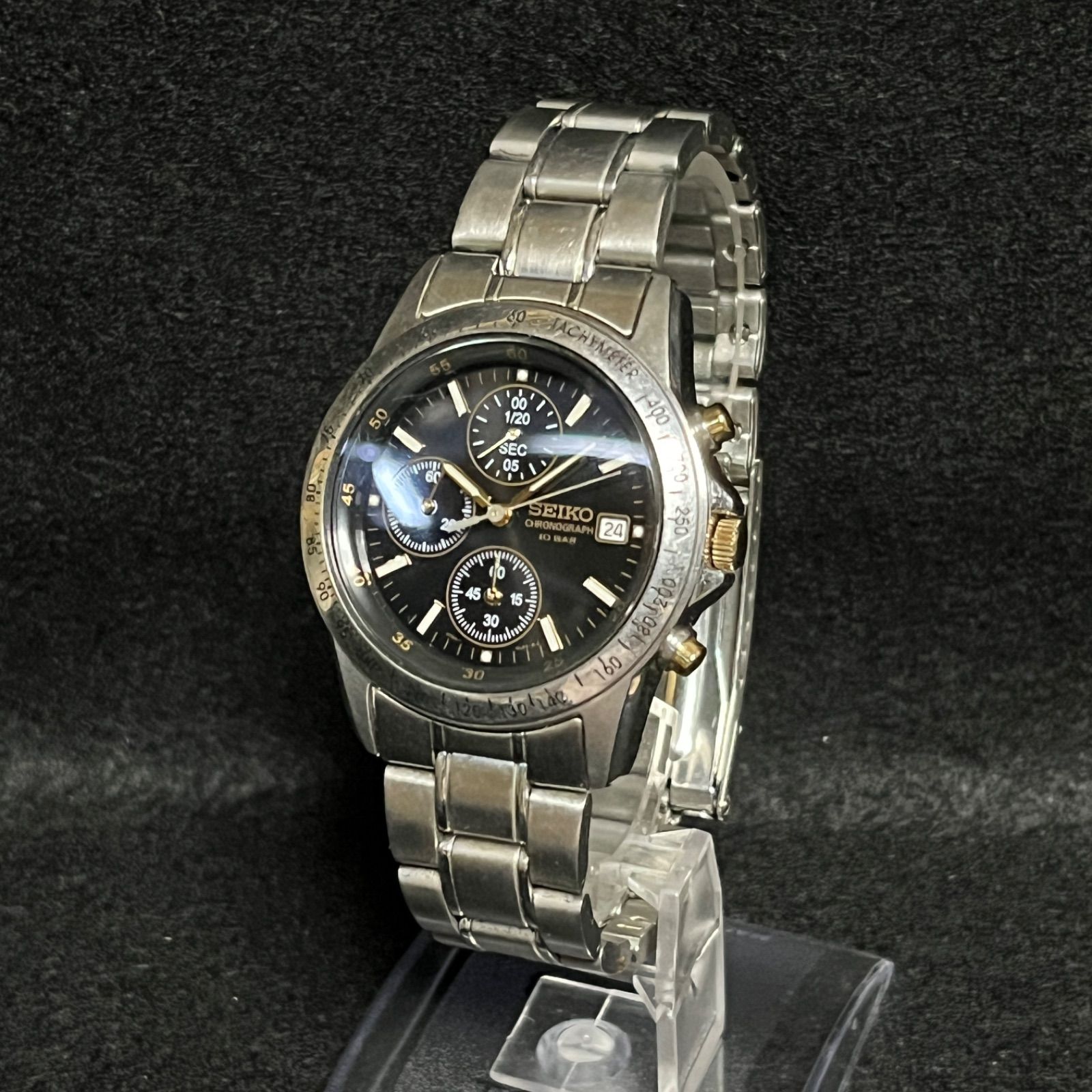 【動作確認済】SEIKO クロノグラフ 腕時計 ステンレス 7T92-0DW0 稼動品】SEIKO クロノグラフ 腕時計 ステンレス 7T92-0DW0 セイコー