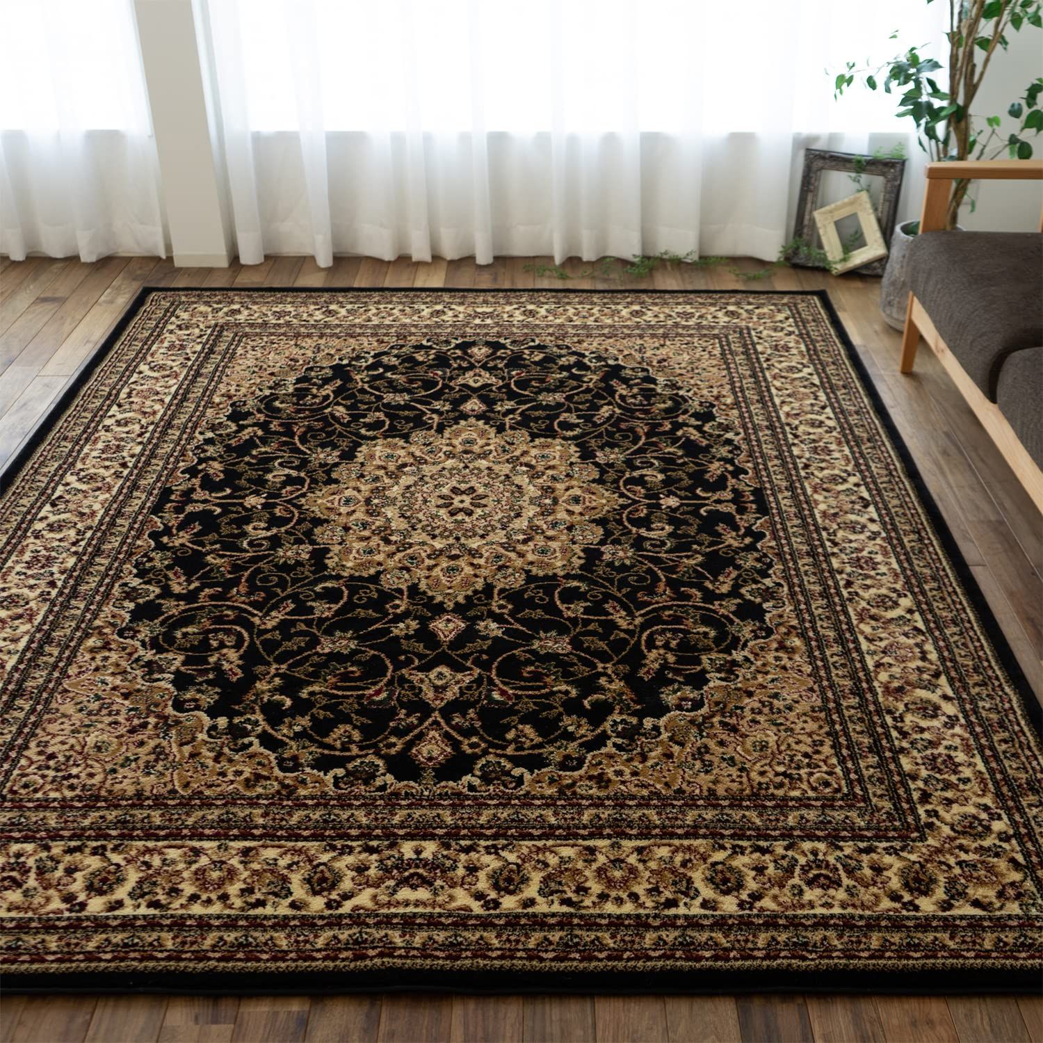 新品 サヤンサヤン ペルシャ柄 ラグ カーペット レジェンドⅠ 200x200 2畳 ブラック トルコ製